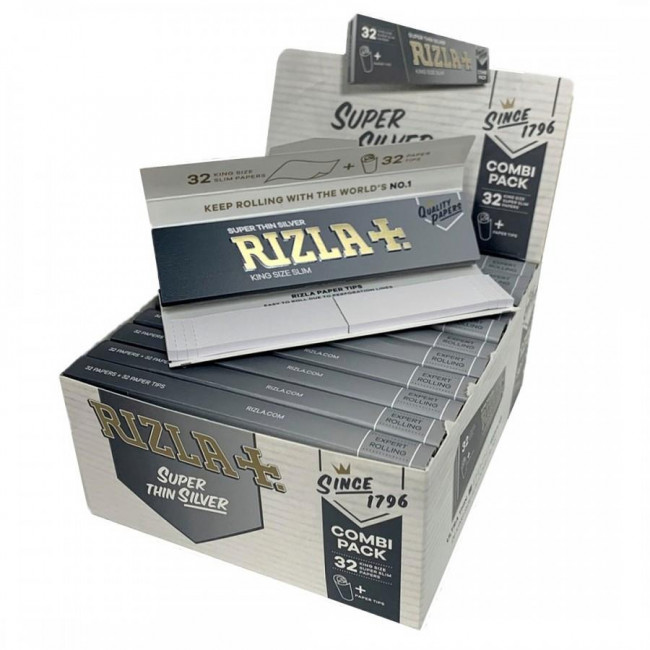 Χαρτάκια Στριφτού Rizla Silver King Size Slim Combi με Τζιβάνες (32 φύλλα) (1τμχ)