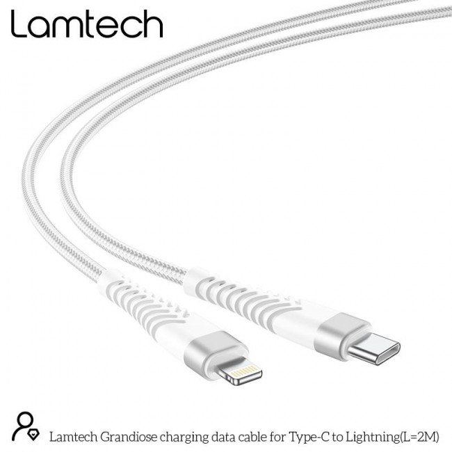 Καλώδιο Φόρτισης Λευκό Άθραυστο USB-C και Lightning 2m Lamtech HQ (LAM023640)