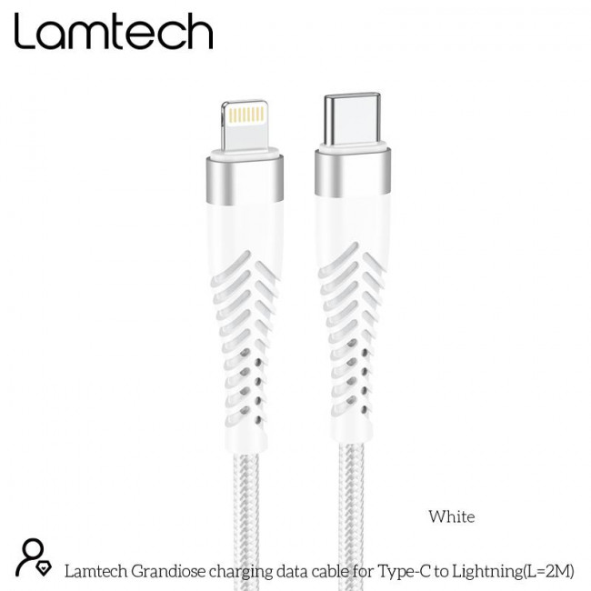 Καλώδιο Φόρτισης Λευκό Άθραυστο USB-C και Lightning 2m Lamtech HQ (LAM023640)