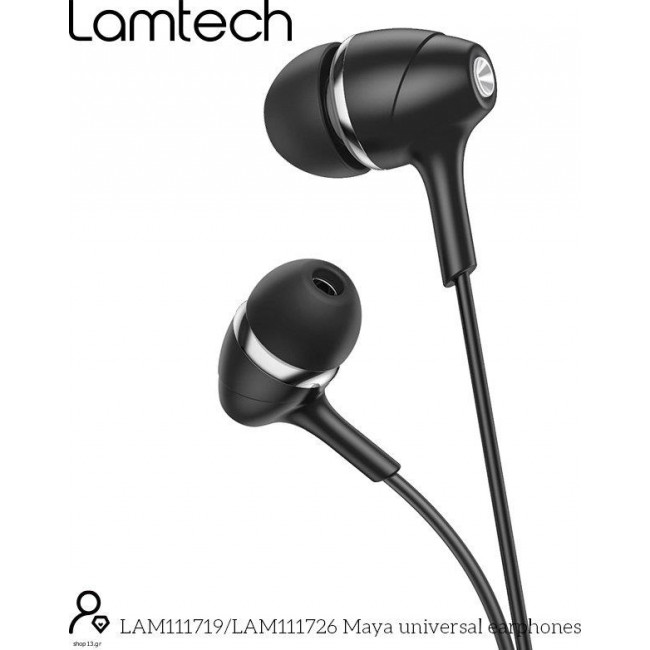 Ακουστικά Hands Free in-ear Μαύρα Fashionable Lamtech με Βύσμα 3.5mm (LAM111719)