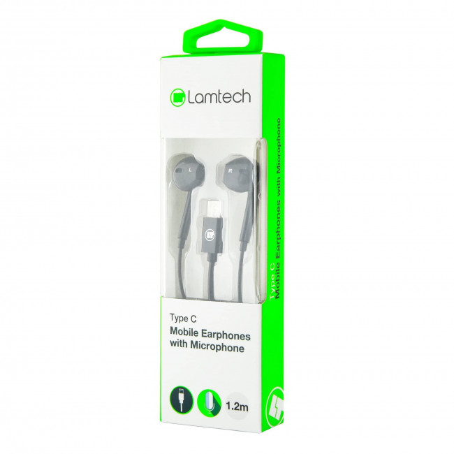 Ακουστικά Hands Free Earbuds Μαύρο Lamtech με Βύσμα Type-C με Μικρόφωνο (LAM020946)