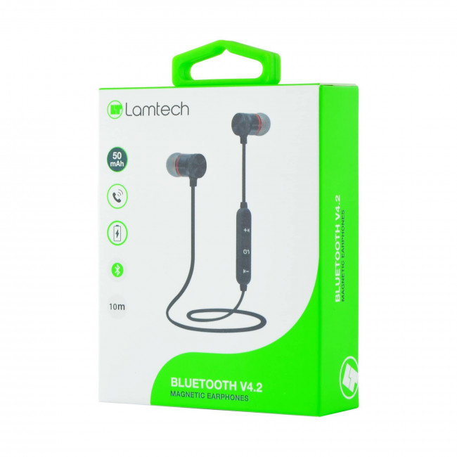 Ακουστικά Μαγνητικά Handsfree Μαύρα In-ear Bluetooth V4.2 Lamtech (LAM020922)