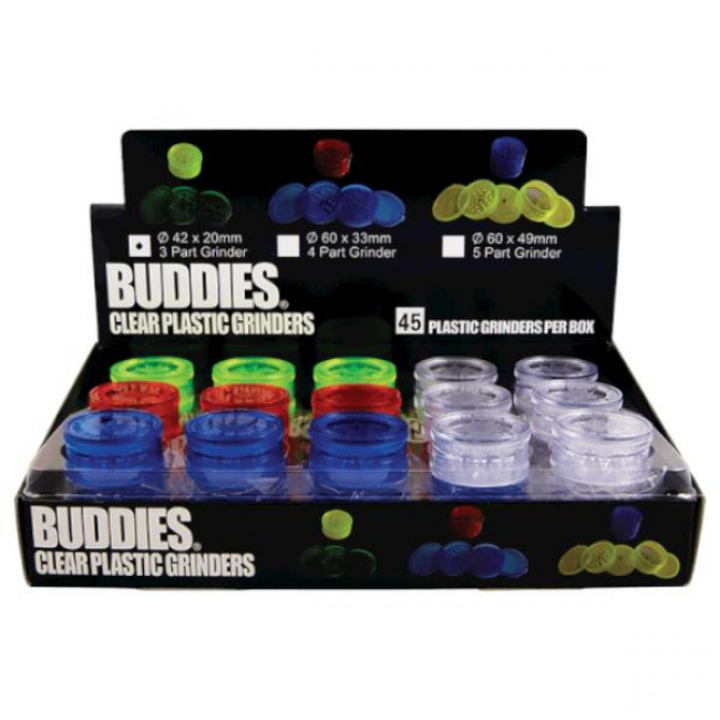 Τρίφτης Καπνού Πλαστικός Buddies Grinder 45mm 3 Τμήματα (HB.10523) (1τμχ)
