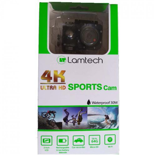 Camera Action 4K Ultra HD Lamtech Υποβρύχια (με Θήκη) με WiFi Μαύρη με Οθόνη 2" (LAM021165)