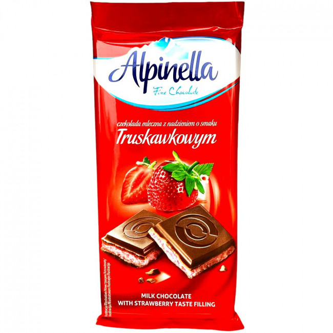Σοκολάτα Γάλακτος Alpinella με Γέμιση Φράουλα (100gr) (1τμχ)