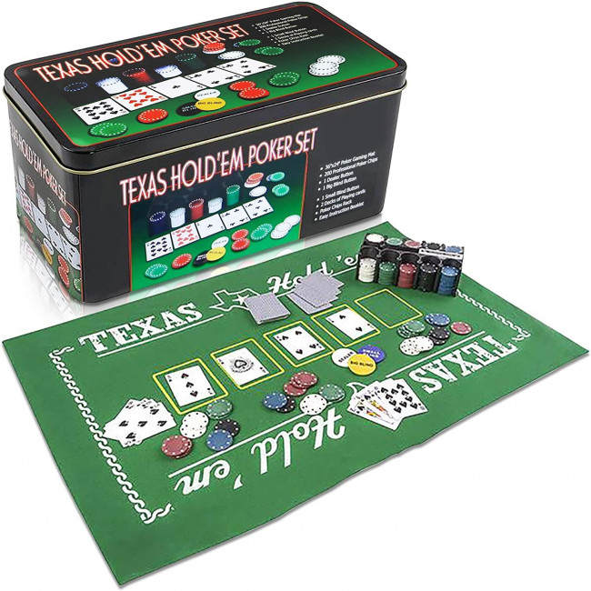 Σετ Πόκερ Texas Hold Em Poker Set Mini σε Μεταλλικό Κουτί 24x11x11.5cm (1τμχ)