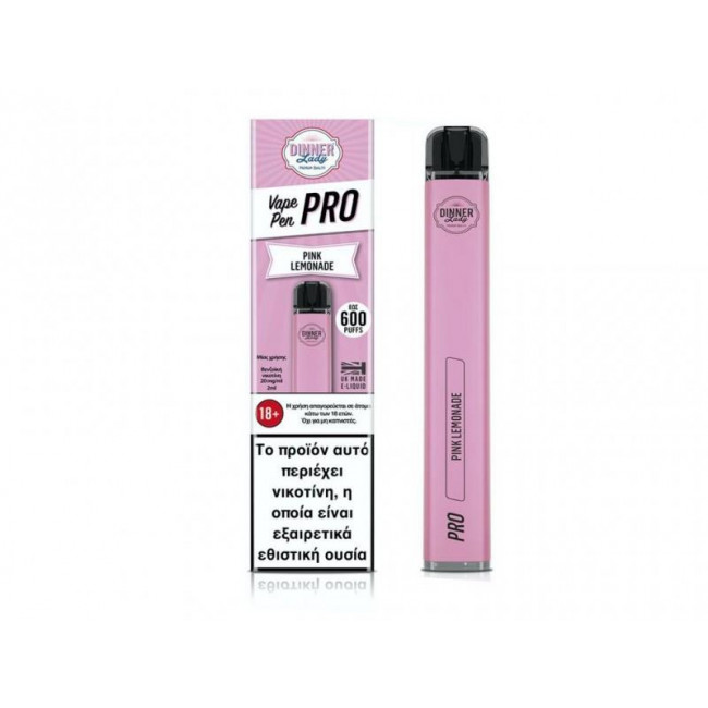 Ηλεκτρονικό Τσιγάρο Μιας Χρήσης Dinner Lady Vape Pen Pro 600 Pink Lemonade Disposable 20mg 2ml