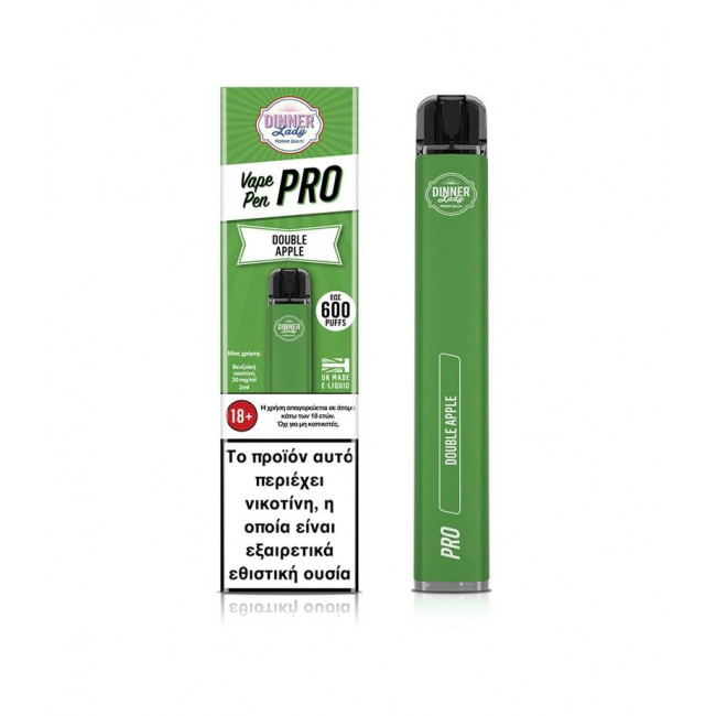 Ηλεκτρονικό Τσιγάρο Μιας Χρήσης Dinner Lady Vape Pen Pro 600 Double Apple Disposable 20mg 2ml