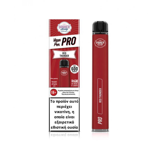Ηλεκτρονικό Τσιγάρο Μιας Χρήσης Dinner Lady Vape Pen Pro 600 Red Thunder Disposable 20mg 2ml