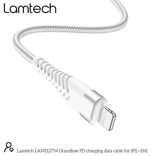 Καλώδιο Φόρτισης Λευκό Πλεκτό Άθραυστο Type-C σε Lightning 1m Lamtech HQ (LAM112754)