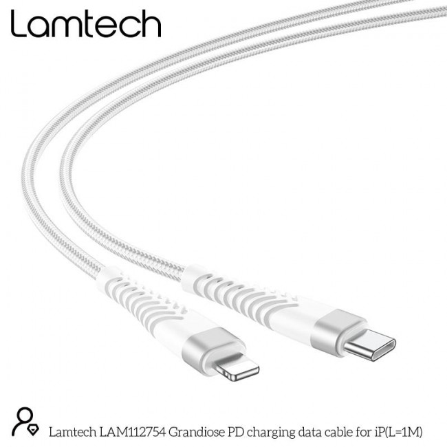 Καλώδιο Φόρτισης Λευκό Πλεκτό Άθραυστο Type-C σε Lightning 1m Lamtech HQ (LAM112754)