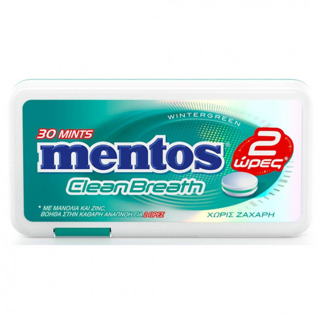 Καραμέλες Mentos Clean Breath 2hrs Wintergreen (21gr) (12τμχ)