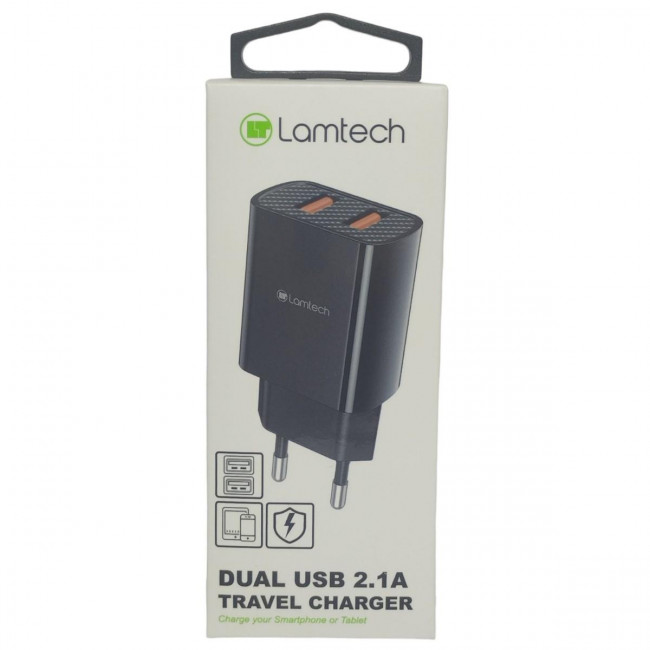 Φορτιστής Γρήγορης Φόρτισης Μαύρος Lamtech Χωρίς Καλώδιο με 2 Θύρες USB-A (LAM020748)