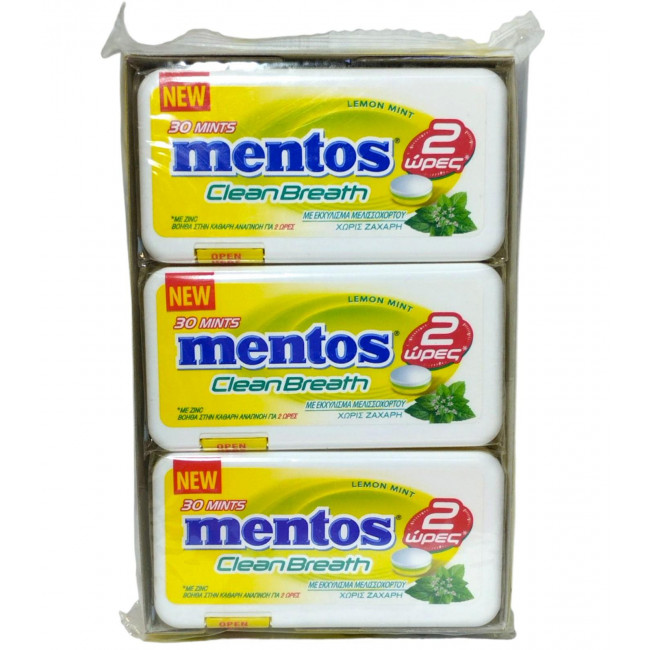 Καραμέλες Mentos Clean Breath 2hrs Lemonmint με Εκχύλισμα Μελισσόχορτου (21gr) (12τμχ)