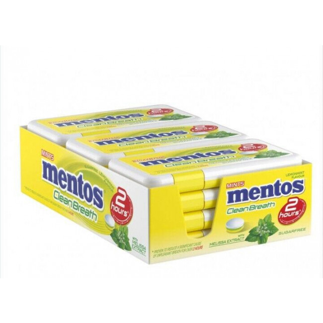 Καραμέλες Mentos Clean Breath 2hrs Lemonmint με Εκχύλισμα Μελισσόχορτου (21gr) (12τμχ)