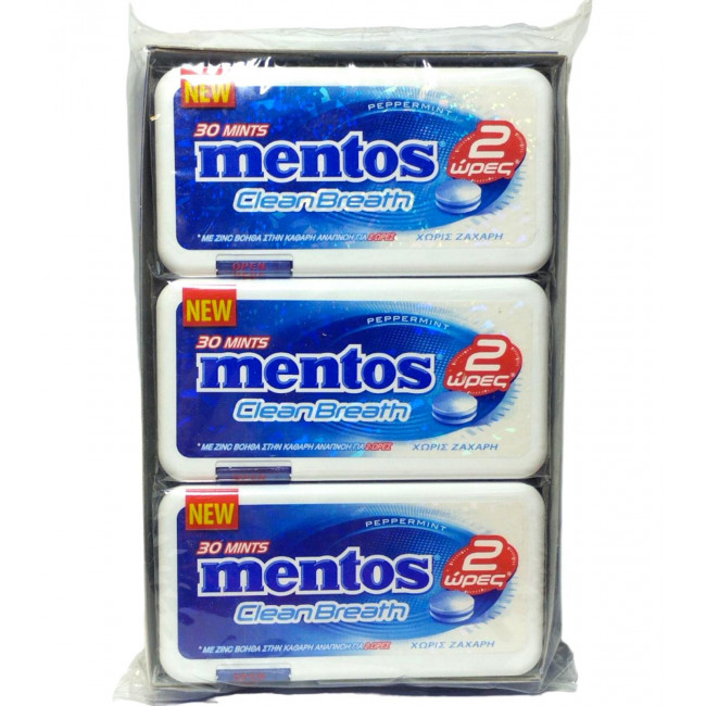 Καραμέλες Mentos Clean Breath 2hrs Peppermint (21gr) (12τμχ)