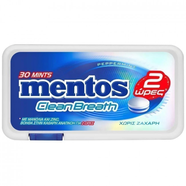 Καραμέλες Mentos Clean Breath 2hrs Peppermint (21gr) (12τμχ)