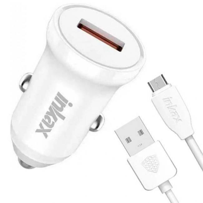Φορτιστής Αυτοκινήτου Λευκός 2 Θύρες Usb & Καλώδιο Φόρτισης USB σε Micro 2.4A 1m Inkax (CA-01) (1τμχ)