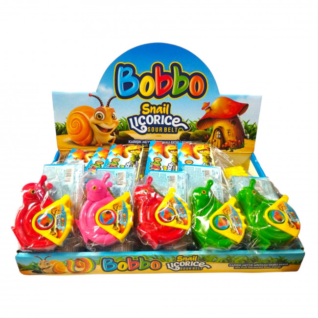 Ζαχαρωτό Ζελεδάκι Σαλιγκάρι Ρολό Bobbo Snail Liquorice Sour Belt (30gr) (12τμχ)