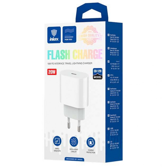 Φορτιστής Λευκός Type C Flash Charge PD 3.0 20W Inkax (CD-129) (1τμχ)