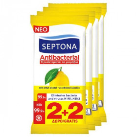 Υγρά Μαντηλάκια Αντιβακτηριδιακά Septona Antibacterial Λεμόνι 15 μαντηλάκια (1289) (2+2τμχ ΔΩΡΟ)
