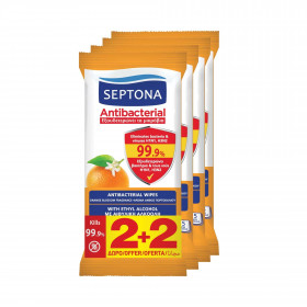 Υγρά Μαντηλάκια Αντιβακτηριδιακά Septona Antibacterial Άνθη Πορτοκαλιού 15 μαντηλάκια (1305) (2+2τμχ ΔΩΡΟ)